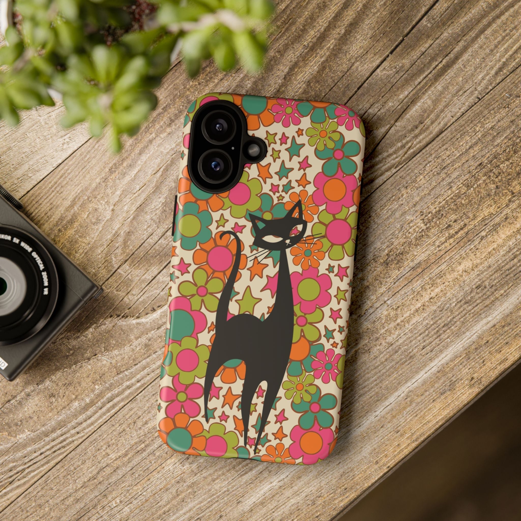 Kate McEnroe New York Atomic Cat Retro iPhone Case, Groovy 60s Flower Power Mid Century Modern Phone Cover, Kitsch Hippie Protective CasePhone Cases15563955467733486328