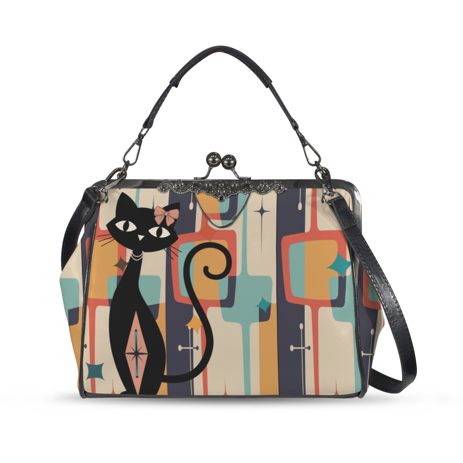 Atomic Cat Retro Kisslock Bag, Mid Century Boomerang Starburst
