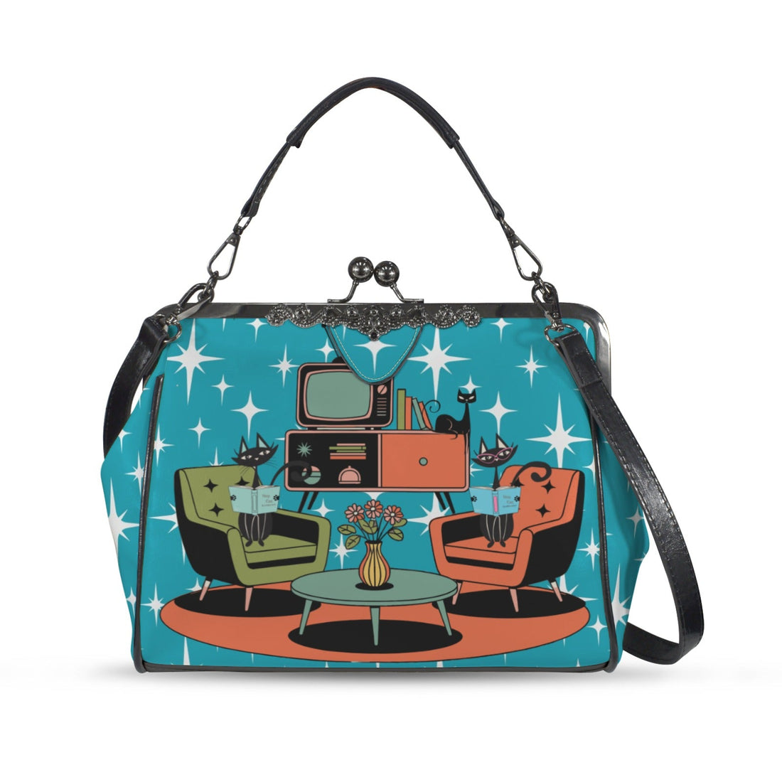 Kate McEnroe New York Atomic Cat Retro Kisslock Purse, Mid Century Modern Starburst BagCrossbody BagsD3210233