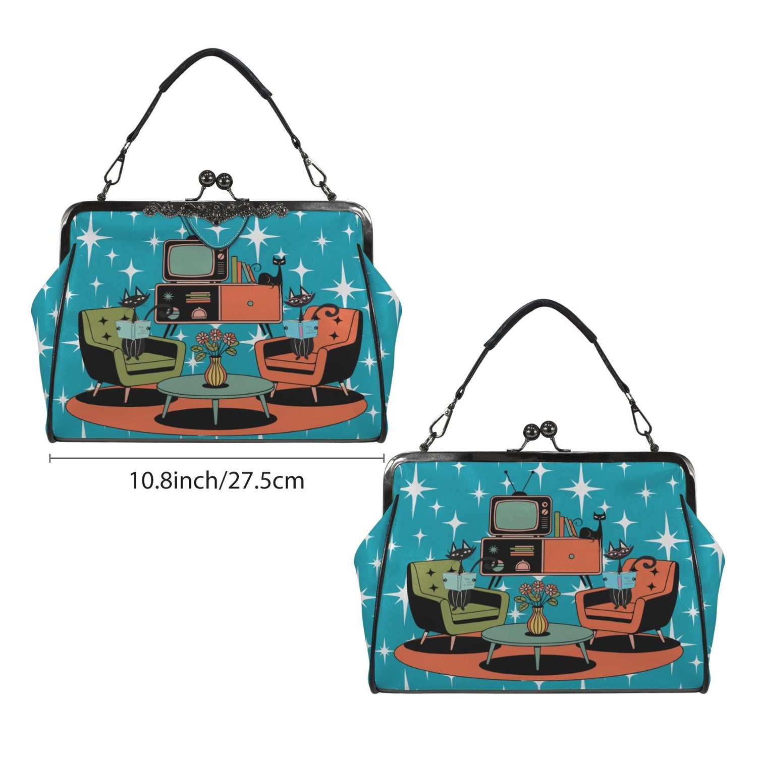 Kate McEnroe New York Atomic Cat Retro Kisslock Purse, Mid Century Modern Starburst BagCrossbody BagsD3210233