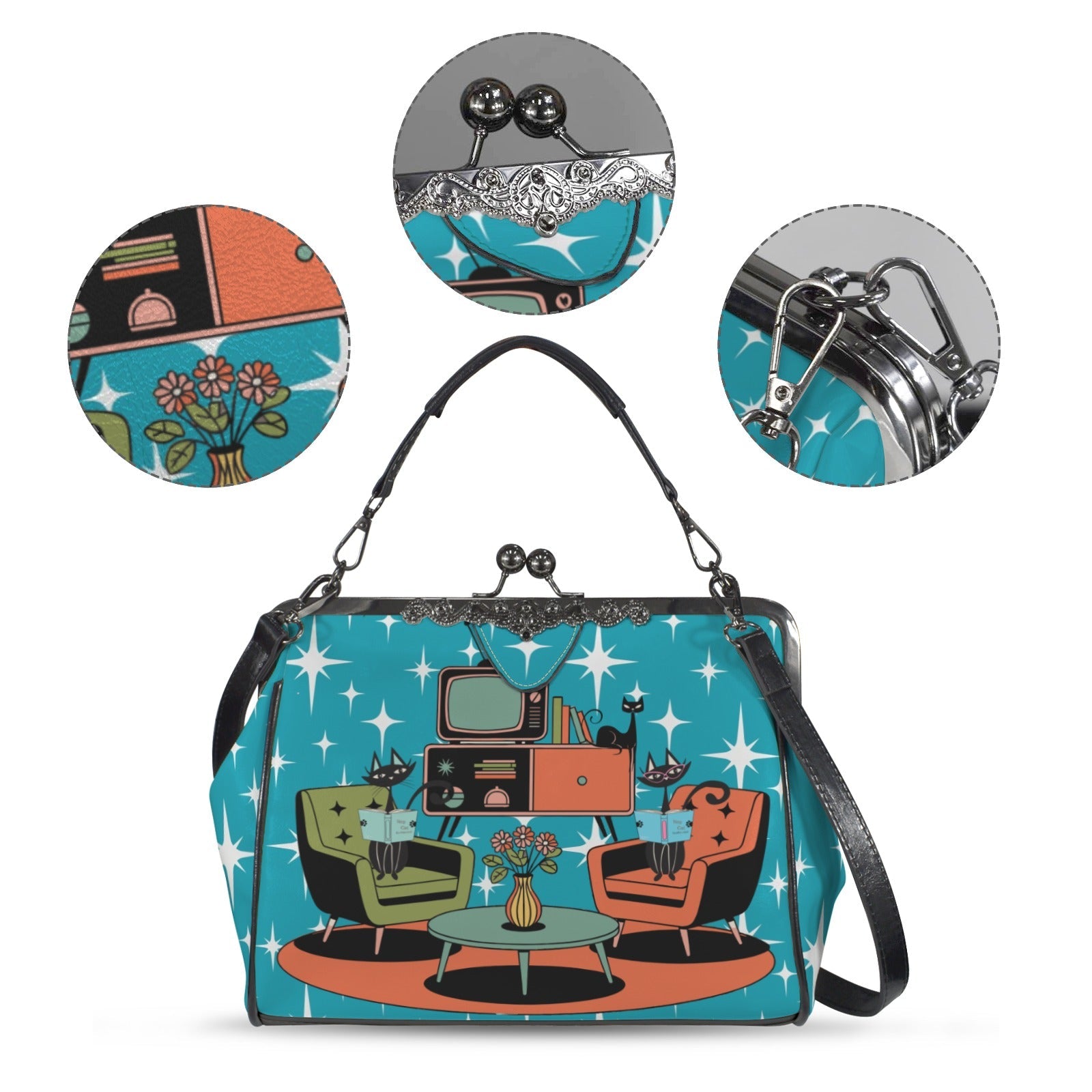 Kate McEnroe New York Atomic Cat Retro Kisslock Purse, Mid Century Modern Starburst BagCrossbody BagsD3210233