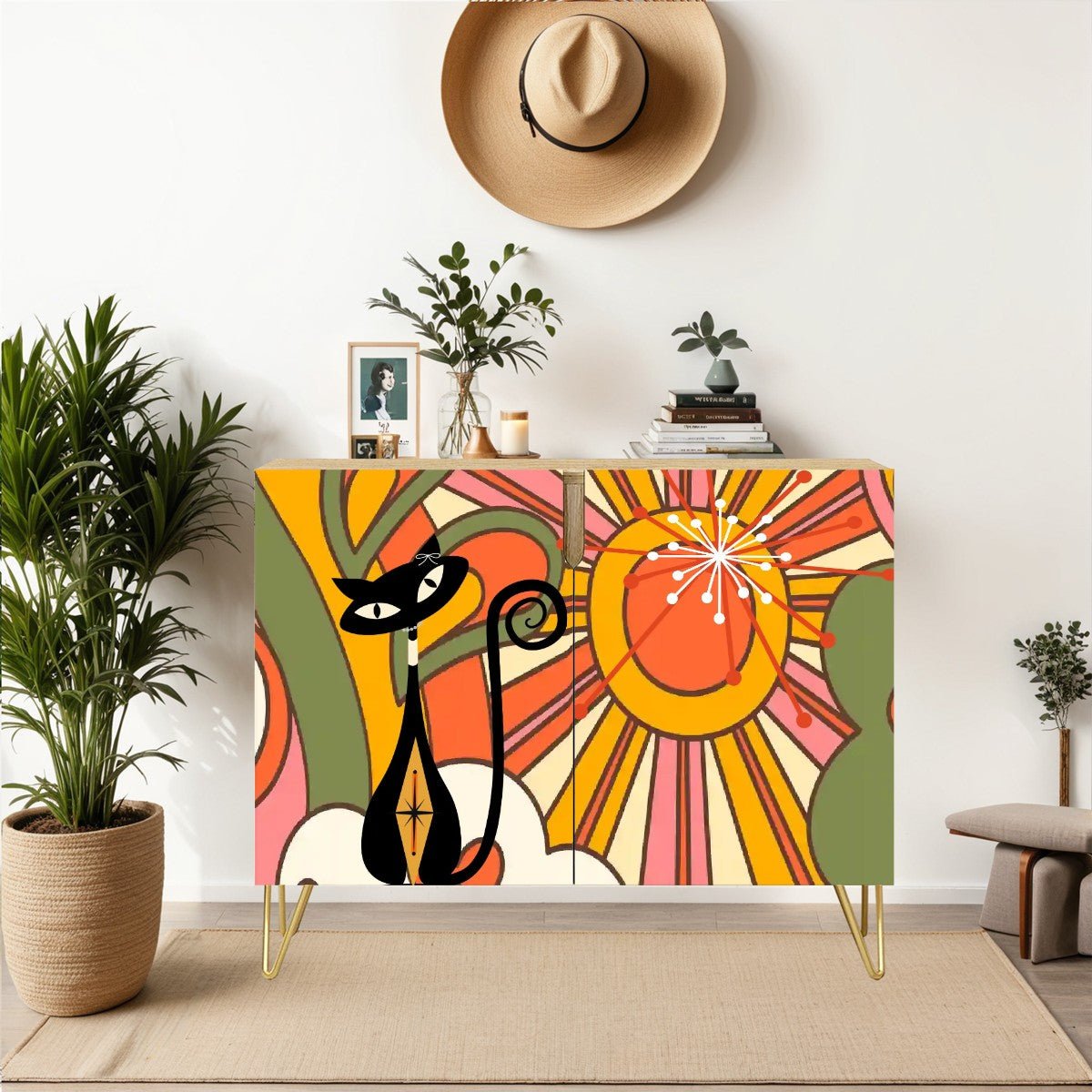 Kate McEnroe New York Atomic Cat Retro Kitsch 70s Groovy Sunburst Storage Cabinet, Mid Century Modern CredenzaStorage CabinetsIxibEsRL32