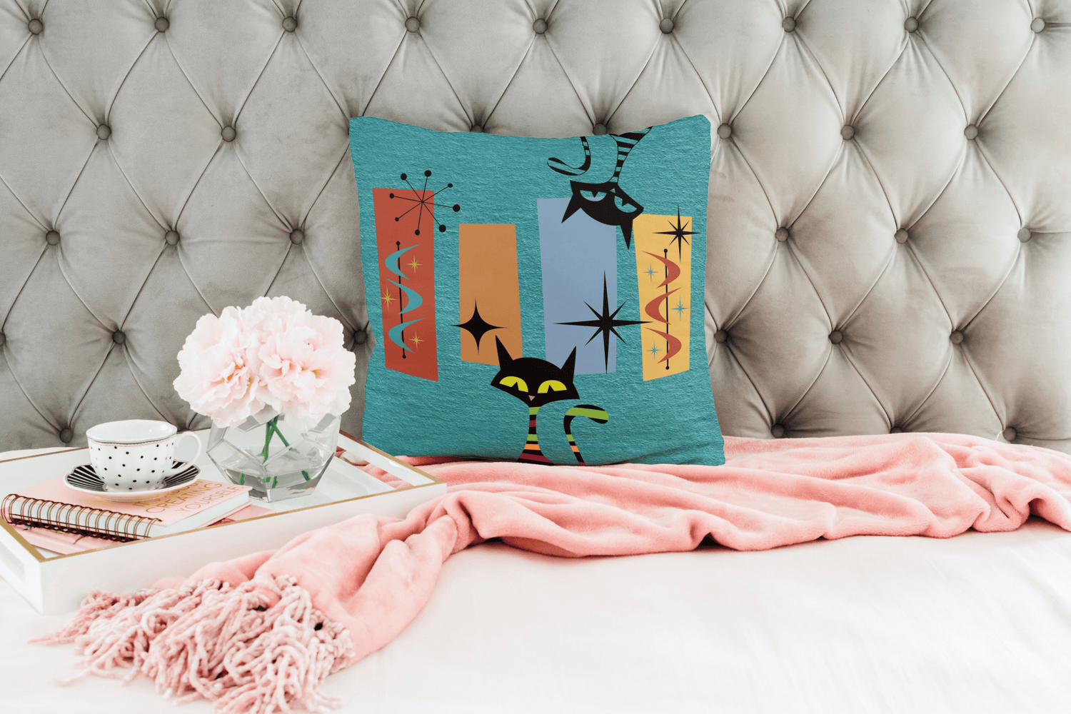 Kate McEnroe New York Atomic Cat Retro Kitschy Pillow with Insert Throw Pillow 20&quot; × 20&quot; 18762663842739530263