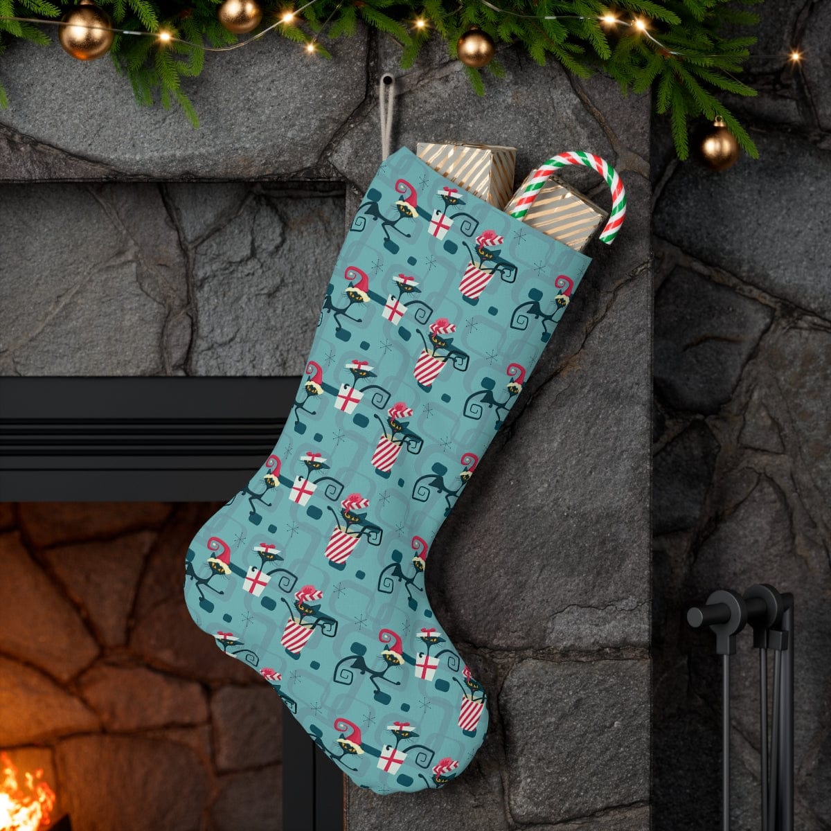 Kate McEnroe New York Atomic Cat Retro Kitschy Santa Stocking Seasonal & Holiday Decorations 13" × 19.3'' 11320640752676028348