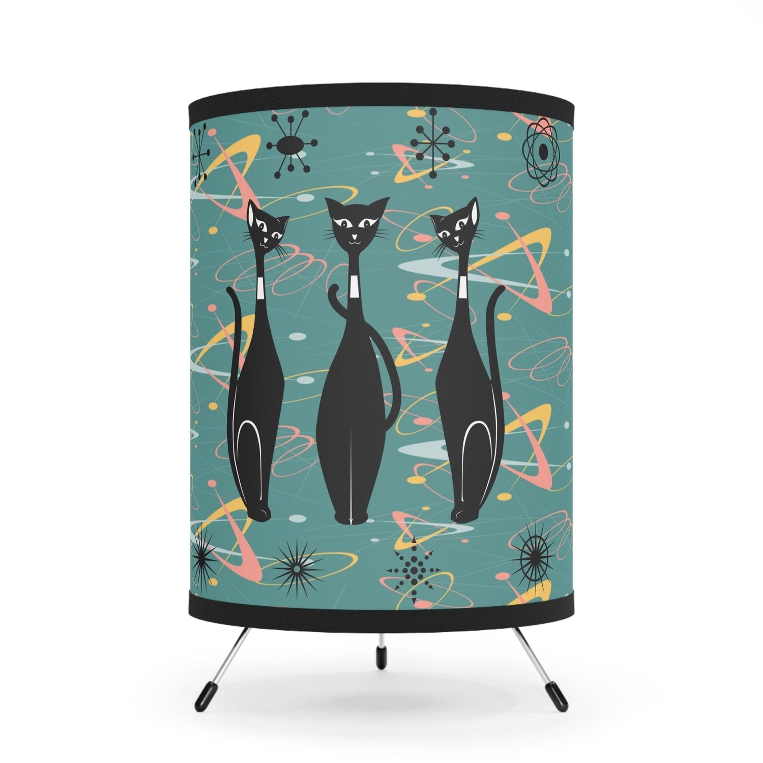 Kate McEnroe New York Atomic Cat Retro Kitschy Tripod Lamp, Mid Century Modern Teal Starburst Accent Lamp, Living Room, Bedroom, Office Table LampLamps30602826145179059708