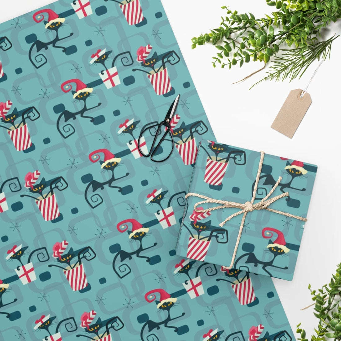 Kate McEnroe New York Atomic Cat Retro Kitschy Wrapping Paper Seasonal &amp; Holiday Decorations 24&quot; × 36&quot; 33680956270837413102