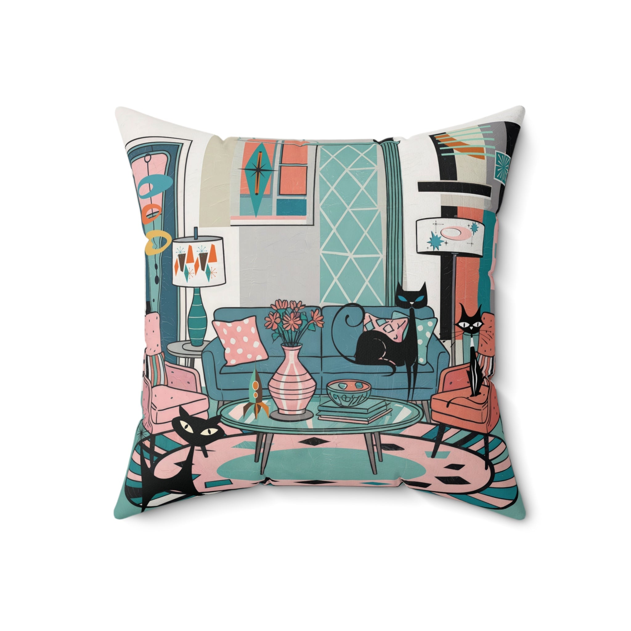 Kate McEnroe New York Atomic Cat Retro Living Room Pillow, Mid Century Modern Kitsch Lounge Throw CushionThrow Pillows33645300420119744930