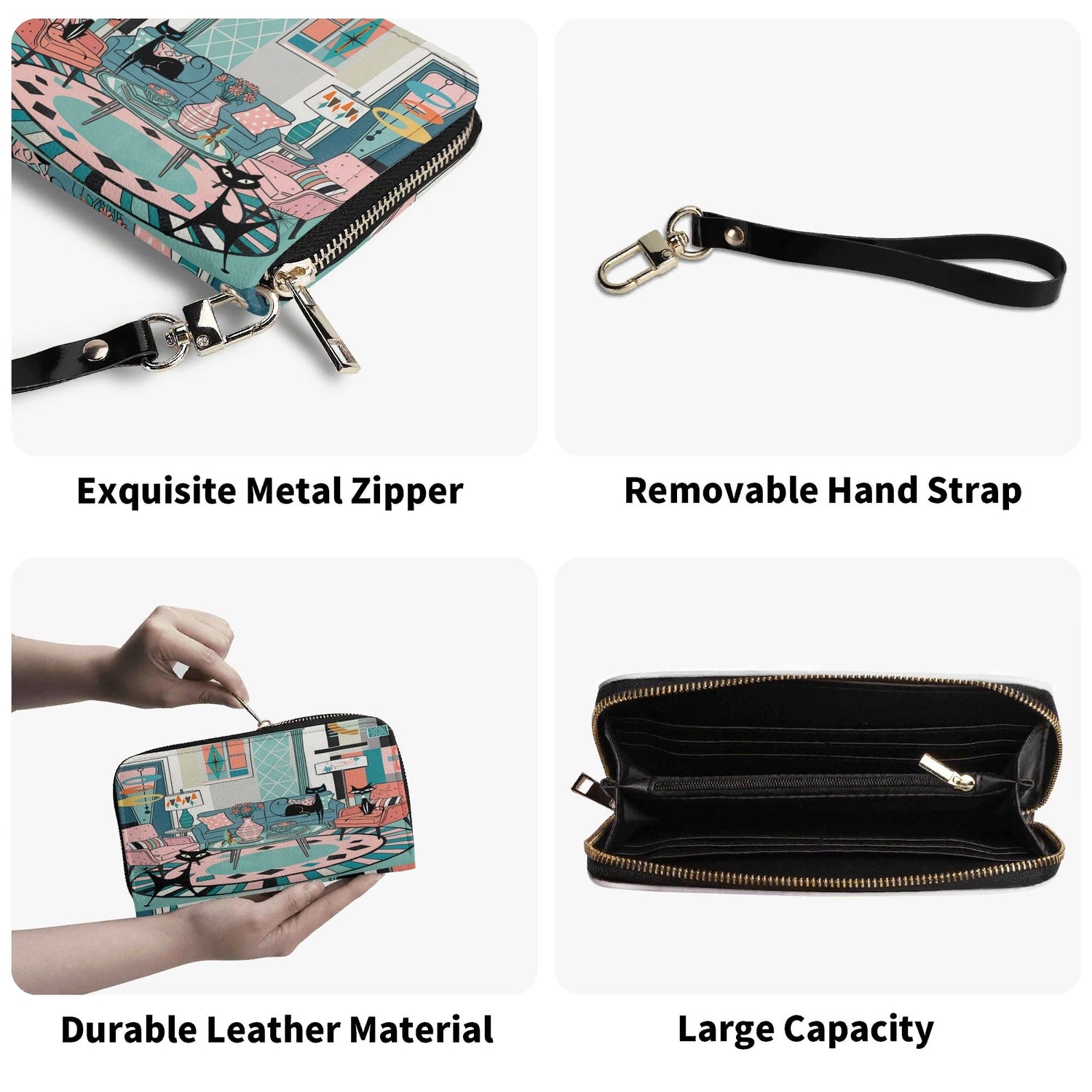 Kate McEnroe New York Atomic Cat Retro Lounge Wallet, Mid Century Modern Zip ClutchWalletsN7MG27RW - 1