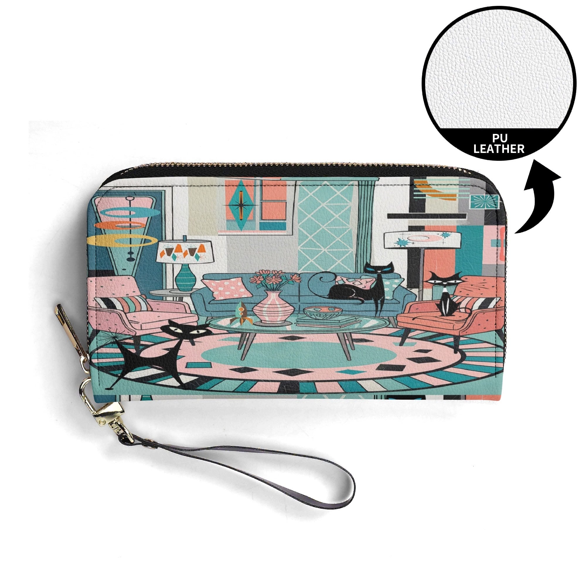 Kate McEnroe New York Atomic Cat Retro Lounge Wallet, Mid Century Modern Zip ClutchWalletsN7MG27RW - 1