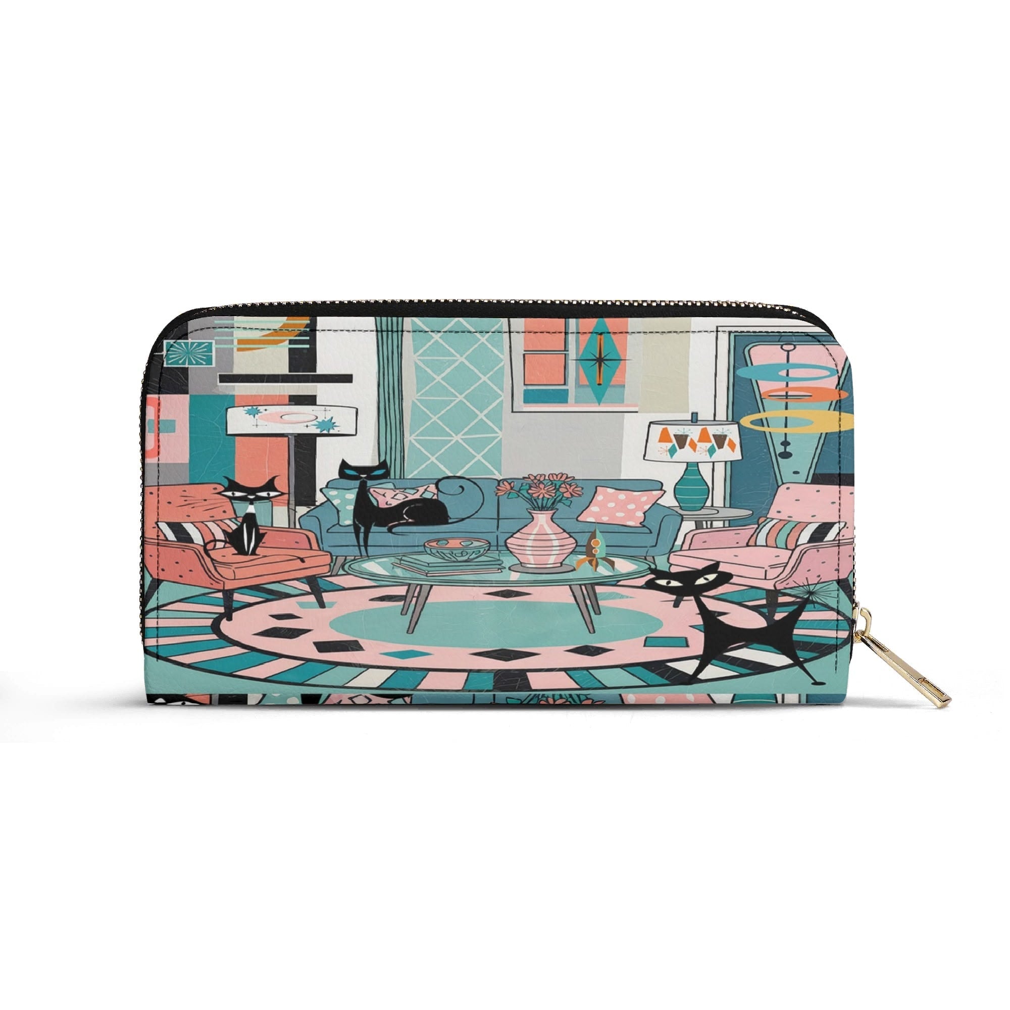 Kate McEnroe New York Atomic Cat Retro Lounge Wallet, Mid Century Modern Zip ClutchWalletsN7MG27RW - 1