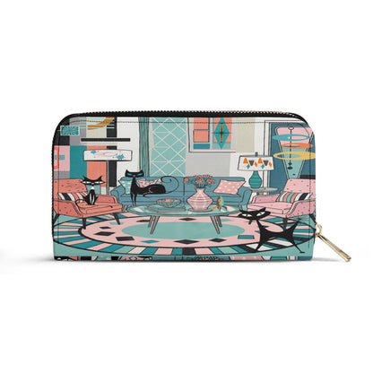 Kate McEnroe New York Atomic Cat Retro Lounge Wallet, Mid Century Modern Zip ClutchWalletsN7MG27RW - 1