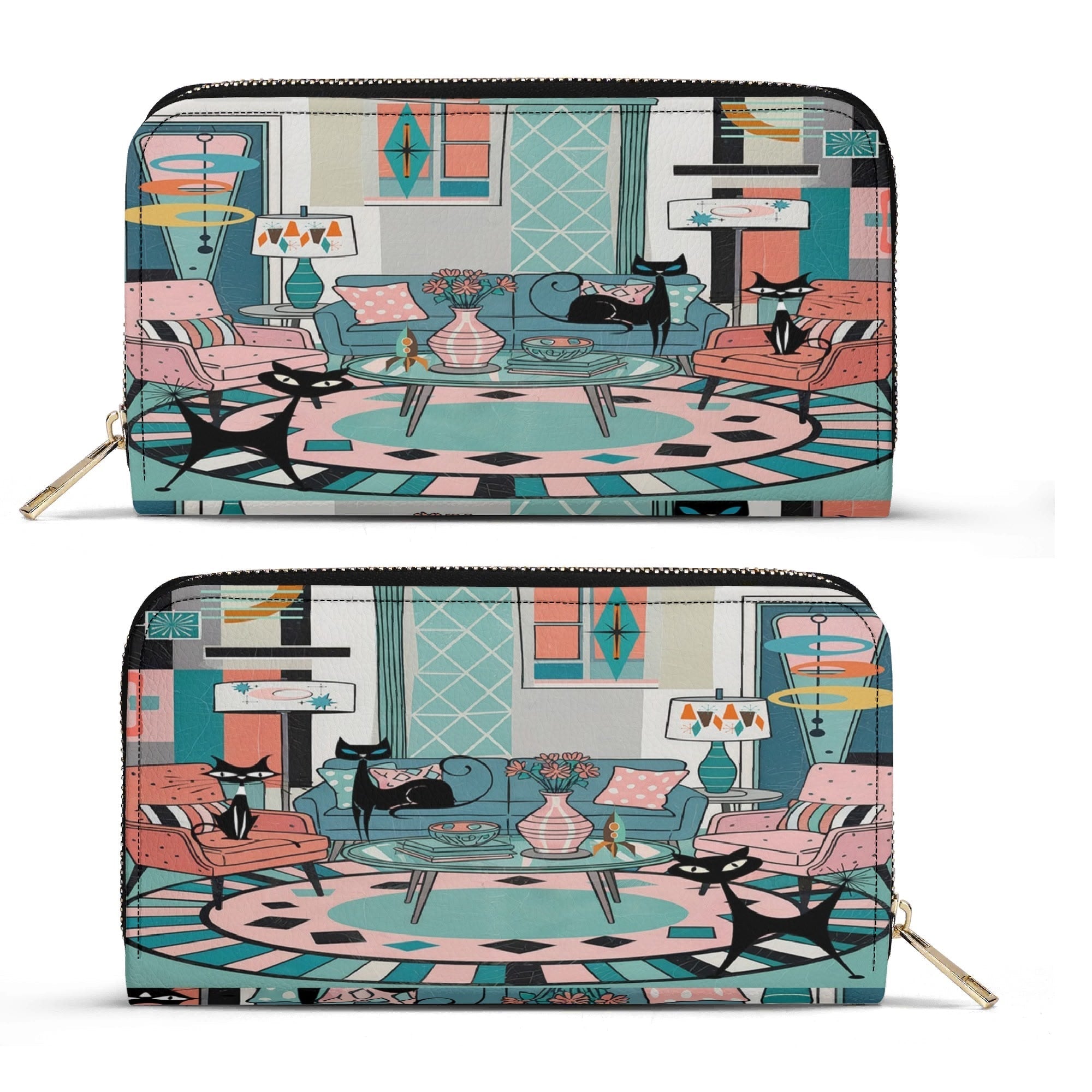 Kate McEnroe New York Atomic Cat Retro Lounge Wallet, Mid Century Modern Zip ClutchWalletsN7MG27RW - 1