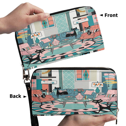 Kate McEnroe New York Atomic Cat Retro Lounge Wallet, Mid Century Modern Zip ClutchWalletsN7MG27RW - 1
