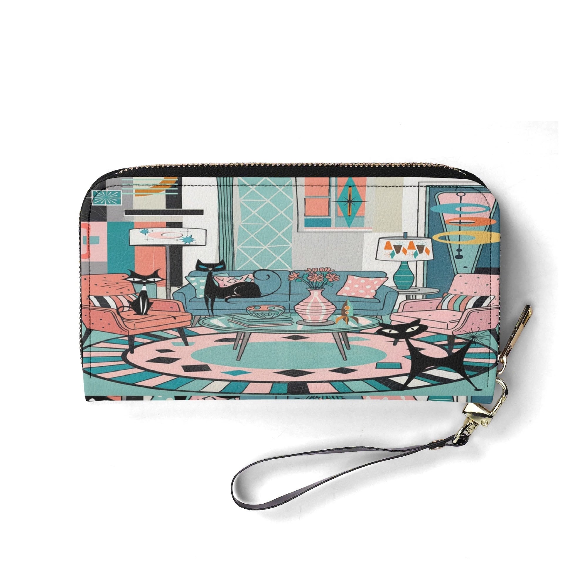Kate McEnroe New York Atomic Cat Retro Lounge Wallet, Mid Century Modern Zip ClutchWalletsN7MG27RW - 2