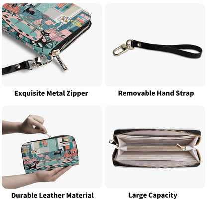 Kate McEnroe New York Atomic Cat Retro Lounge Wallet, Mid Century Modern Zip ClutchWalletsN7MG27RW - 2