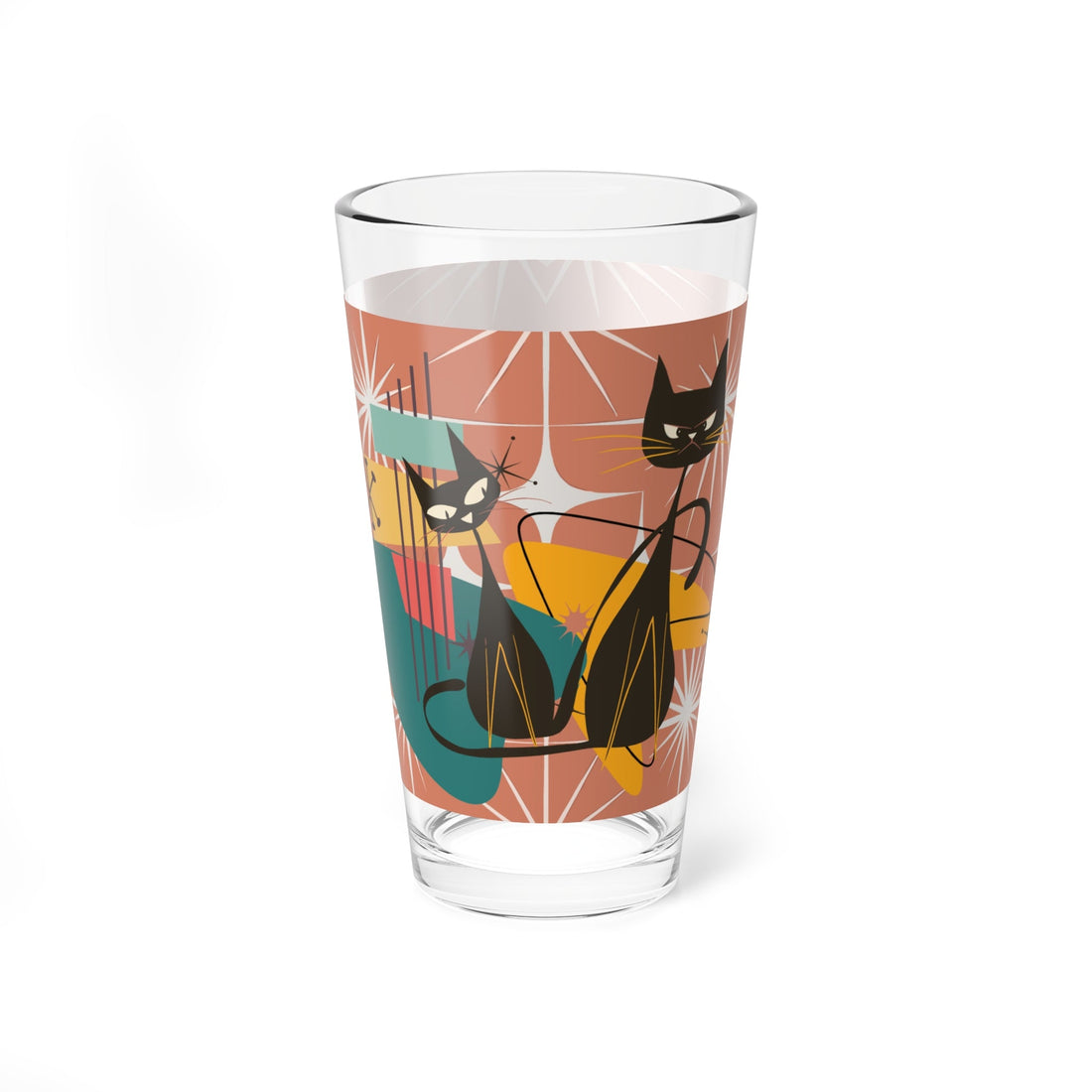 Kate McEnroe New York Atomic Cat Retro Mid Century Modern Cocktail Mocktail Pint Glass, 50s Kitsch Sexton Cat Starburst Drinking Glass, MCM BarwarePint Glasses12443883155848572558