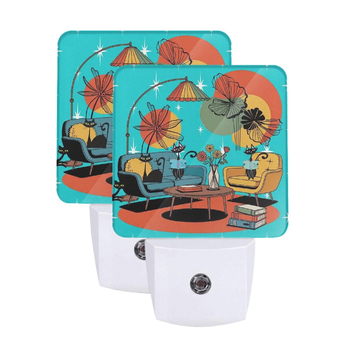 Kate McEnroe New York Atomic Cat Retro Mid Century Modern Night Light Set, MCM Starburst Cat Lounge DecorNight Lightsb0b7etRwnP