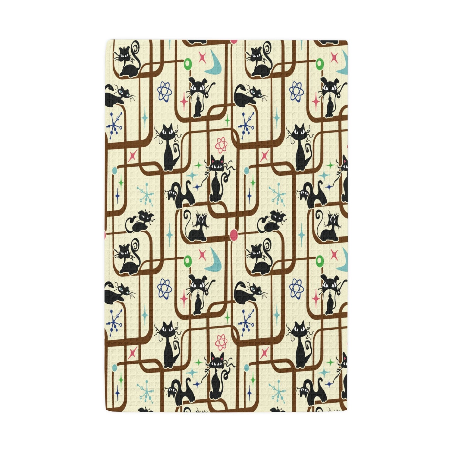 Kate McEnroe New York Atomic Cat Retro Mid Century Modern Waffle - Weave Kitchen Hand TowelHand Towels10853777370599041349