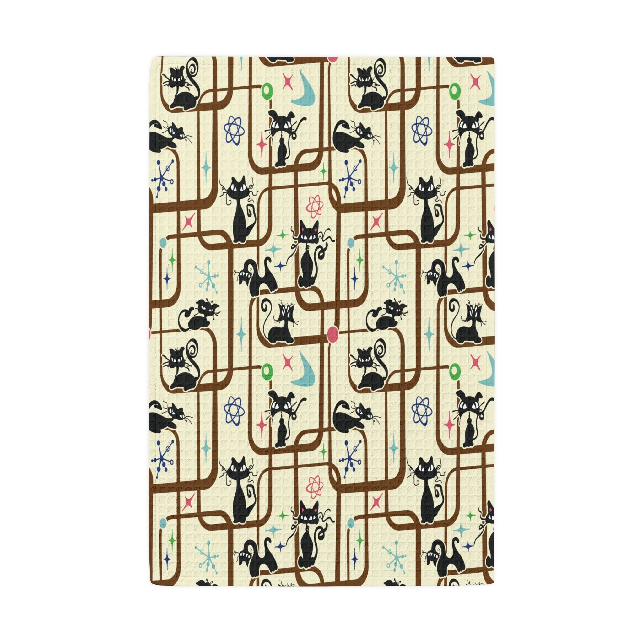 Kate McEnroe New York Atomic Cat Retro Mid Century Modern Waffle - Weave Kitchen Hand TowelHand Towels10853777370599041349