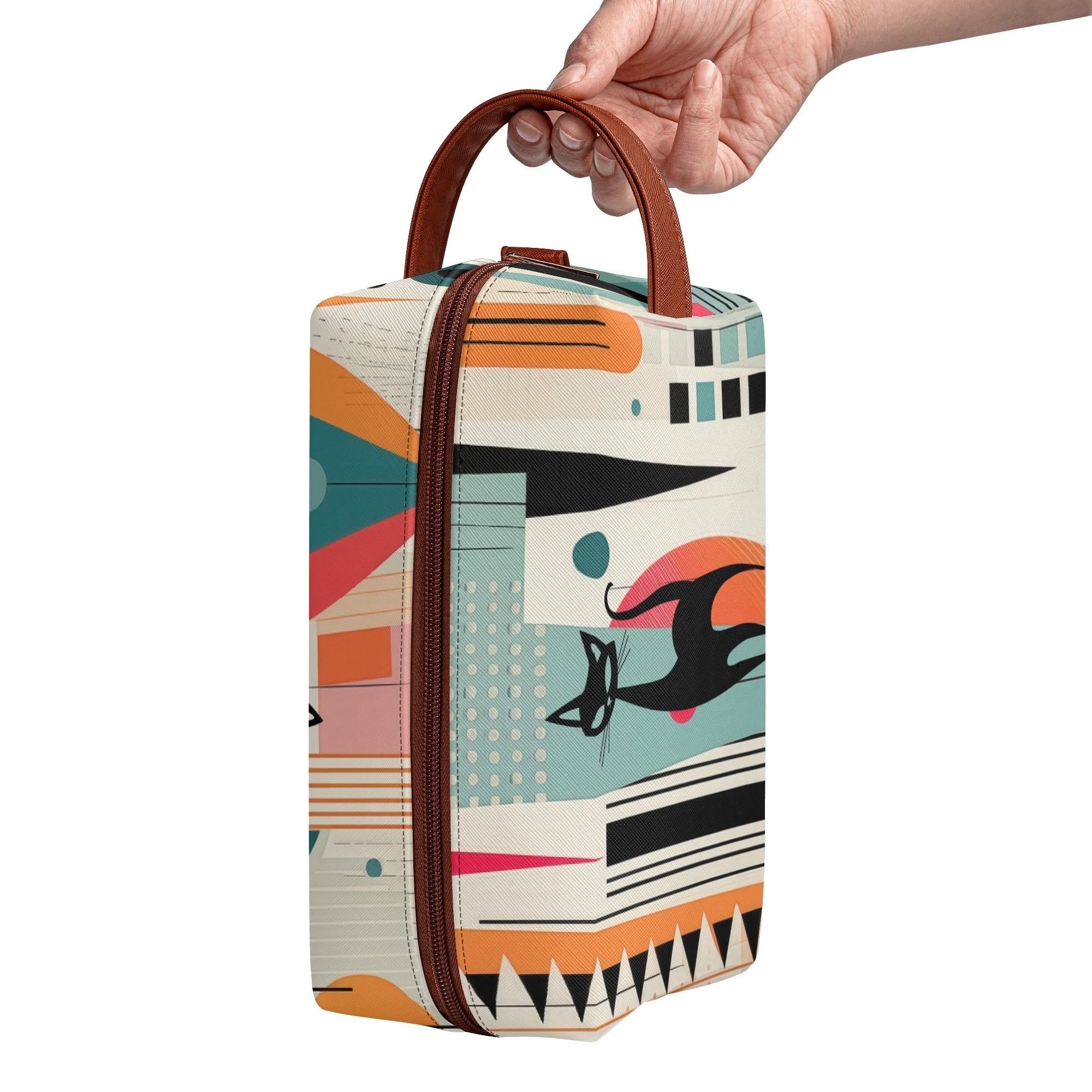 Kate McEnroe New York Atomic Cat Retro Mod Travel Dopp Kit, Mid Century Modern Geometric Toiletry Bag, 50s Space Age OrganizerCosmetic &amp; Toiletry BagsW0ZGL52W - 1