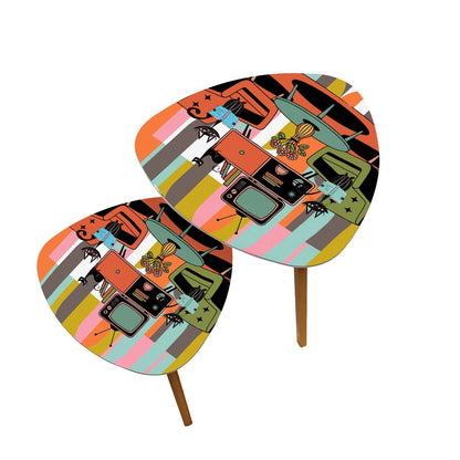 Kate McEnroe New York Atomic Cat Retro Nesting Tables, Mid Century Modern Striped Accent FurnitureNesting TablesIM8uIPvBuJ