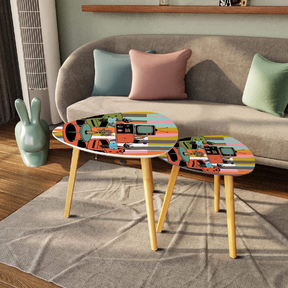 Kate McEnroe New York Atomic Cat Retro Nesting Tables, Mid Century Modern Striped Accent FurnitureNesting TablesIM8uIPvBuJ