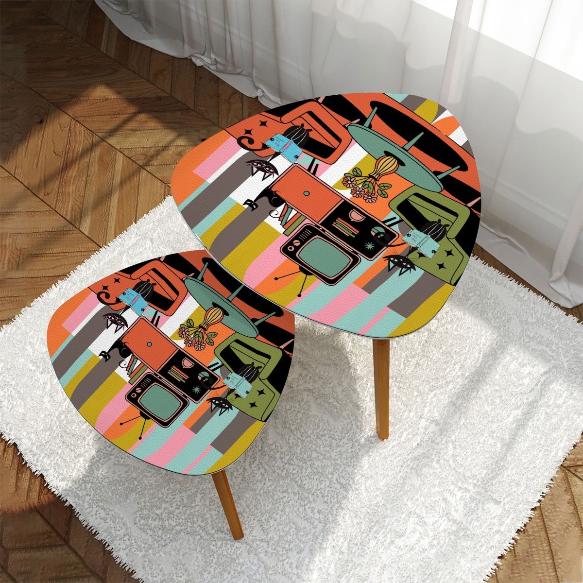 Kate McEnroe New York Atomic Cat Retro Nesting Tables, Mid Century Modern Striped Accent FurnitureNesting TablesIM8uIPvBuJ