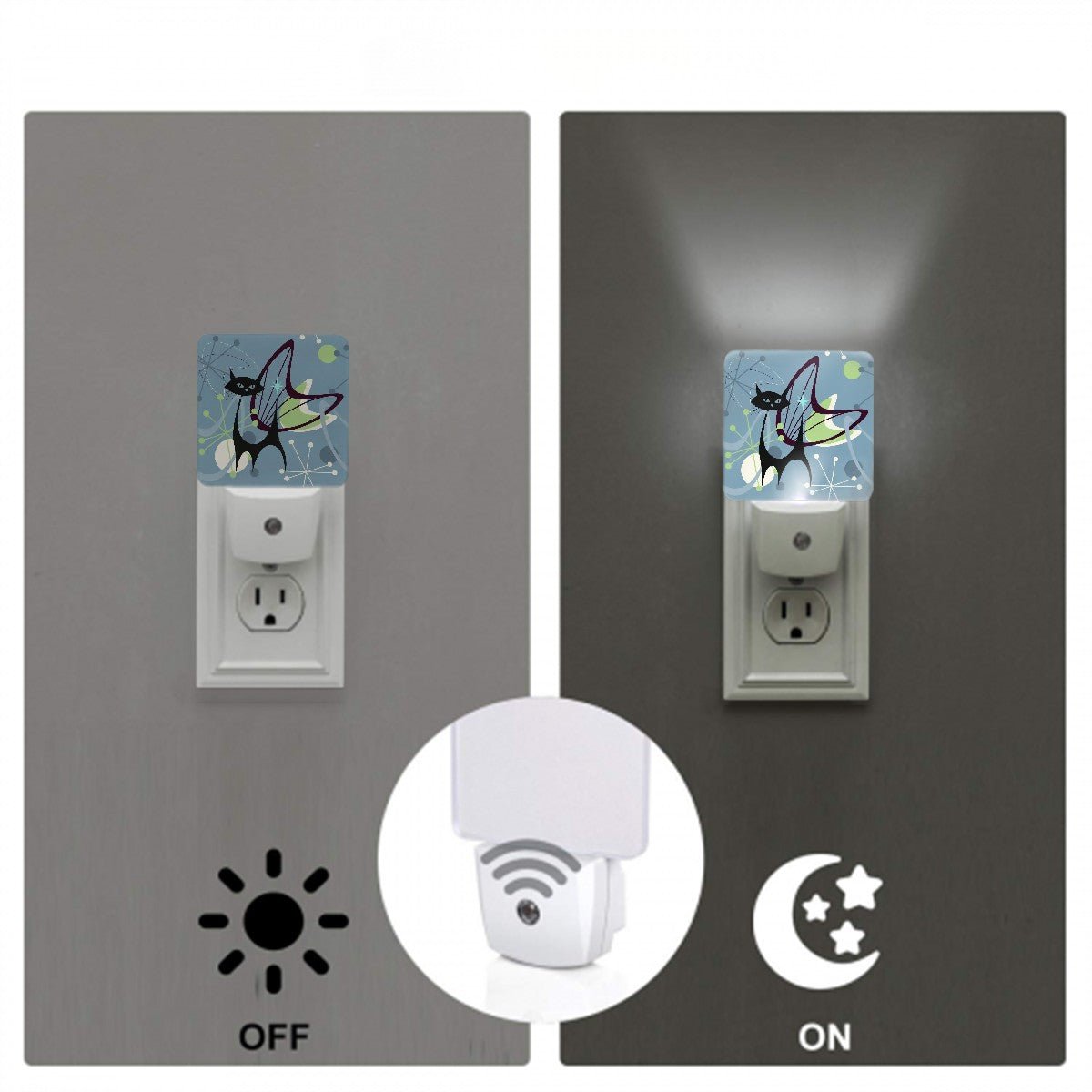 Kate McEnroe New York Atomic Cat Retro Night Light Set, Mid Century Modern Starburst Plug In Light, MCM Kitsch Hallway AccentNight LightsU2nwoauze9