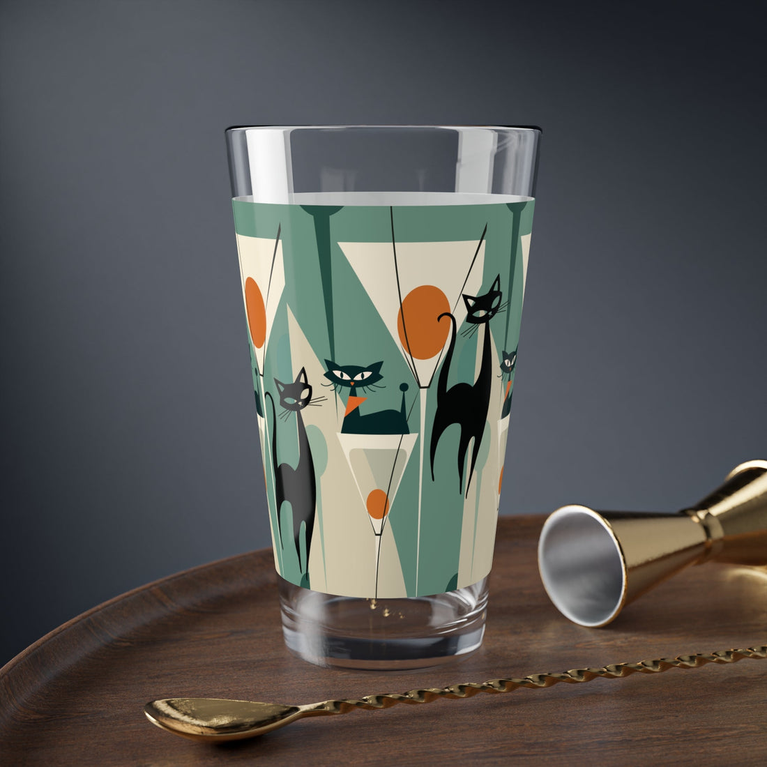 Kate McEnroe New York Atomic Cat Retro Pint Glass, Mid Century Modern Cocktail BarwarePint Glasses22636616001702118244