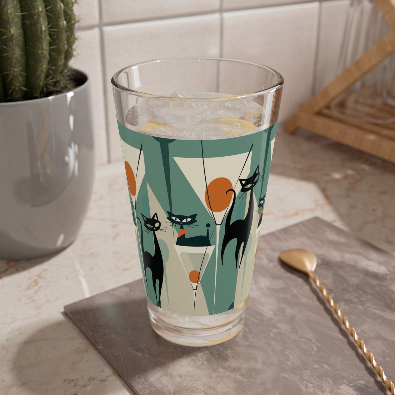 Kate McEnroe New York Atomic Cat Retro Pint Glass, Mid Century Modern Cocktail BarwarePint Glasses22636616001702118244