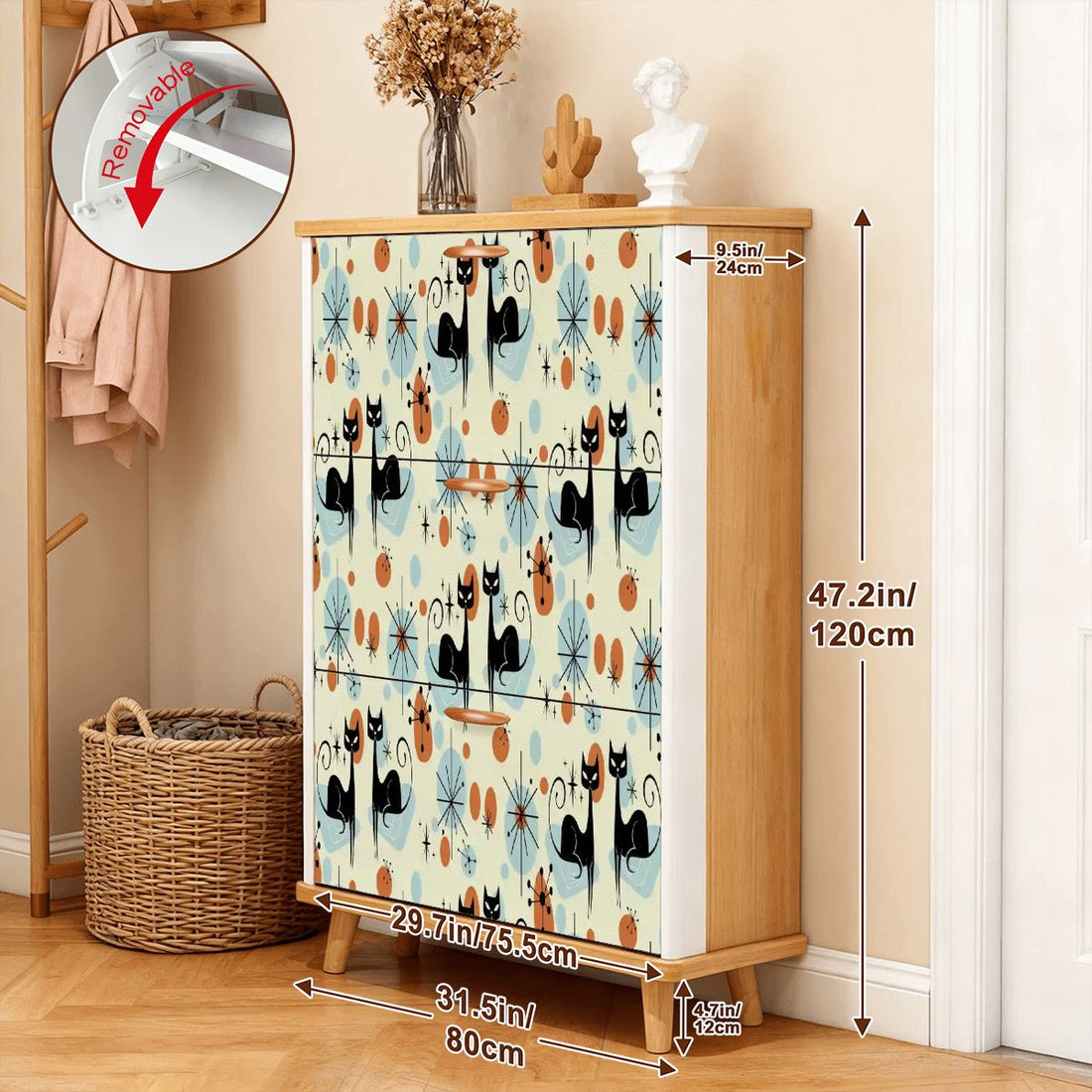 Kate McEnroe New York Atomic Cat Retro Shoe Cabinet, Mid Century Modern Starburst Accent StorageShoe StorageEf00FXGGqW