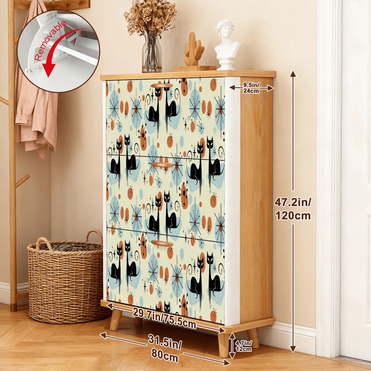 Kate McEnroe New York Atomic Cat Retro Shoe Cabinet, Mid Century Modern Starburst Accent StorageShoe StorageEf00FXGGqW