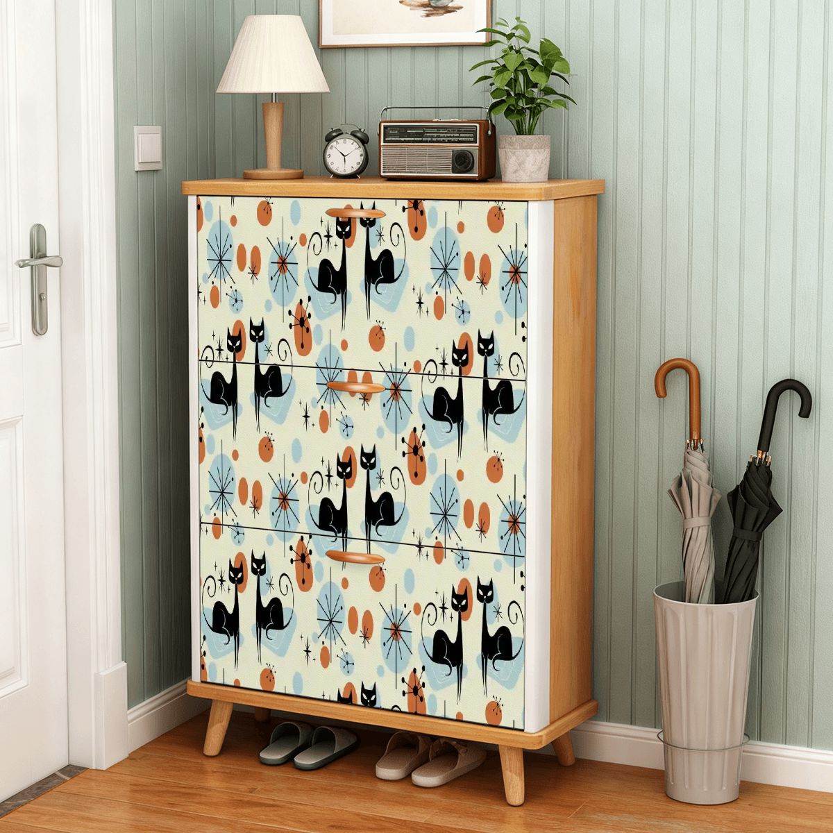 Kate McEnroe New York Atomic Cat Retro Shoe Cabinet, Mid Century Modern Starburst Accent StorageShoe StorageEf00FXGGqW