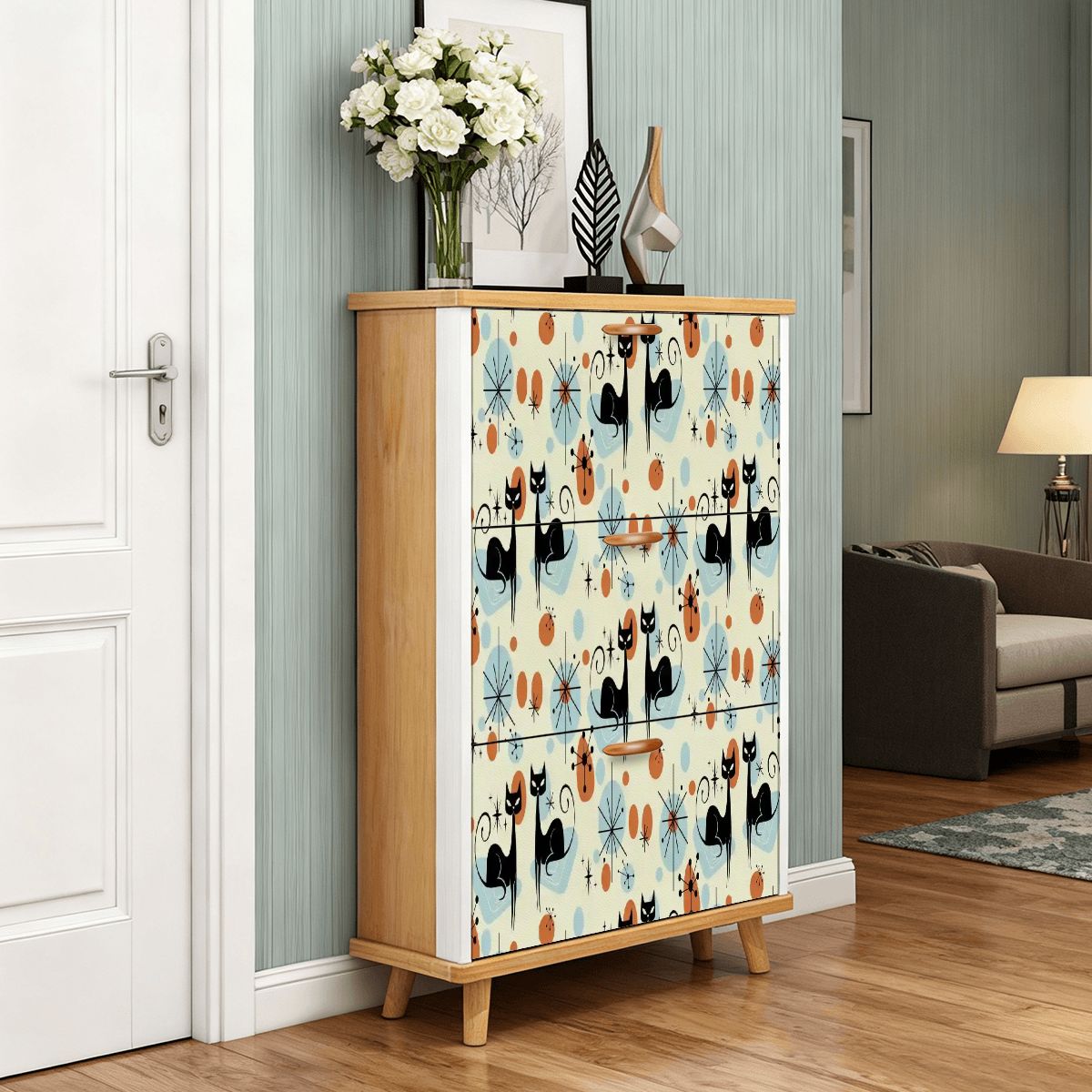 Kate McEnroe New York Atomic Cat Retro Shoe Cabinet, Mid Century Modern Starburst Accent StorageShoe StorageEf00FXGGqW