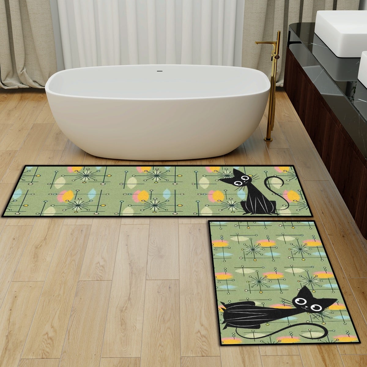 Kate McEnroe New York Atomic Cat Retro Starburst Mid Century Modern Kitchen Rug SetKitchen Floor MatsUa04dh29qZ
