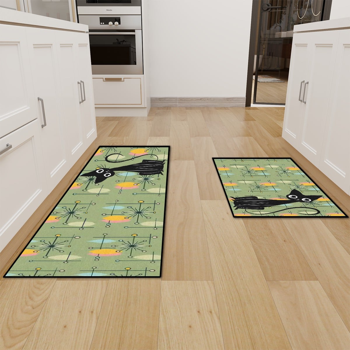 Kate McEnroe New York Atomic Cat Retro Starburst Mid Century Modern Kitchen Rug SetKitchen Floor MatsUa04dh29qZ