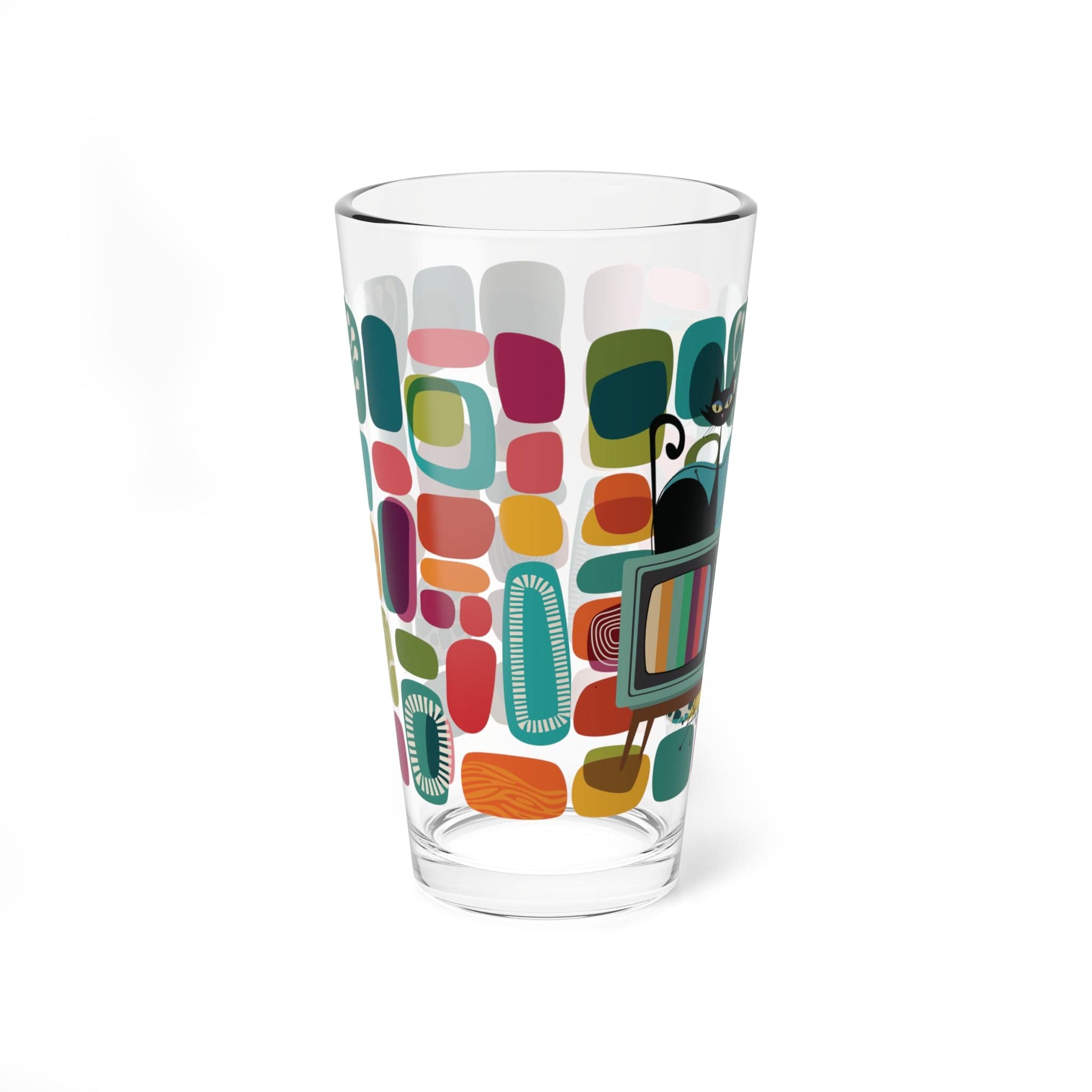 Kate McEnroe New York Atomic Cat Retro TV Barware, Mid Century Modern 1950s Amoeba Cocktail Glass, MCM Pint Glass, Geometric Abstract DrinkwareMixing Glasses12185411156115010884