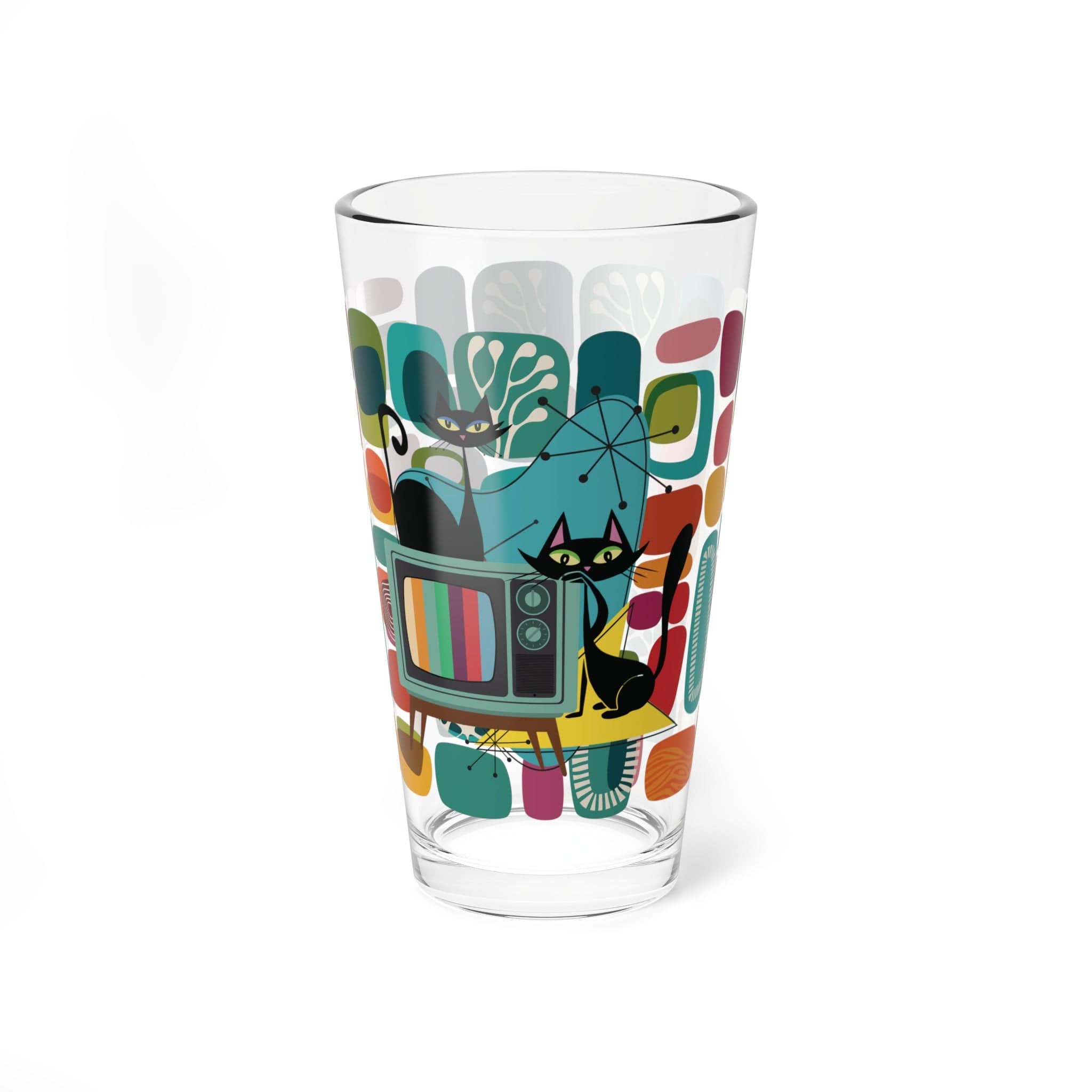 Kate McEnroe New York Atomic Cat Retro TV Barware, Mid Century Modern 1950s Amoeba Cocktail Glass, MCM Pint Glass, Geometric Abstract DrinkwareMixing Glasses12185411156115010884