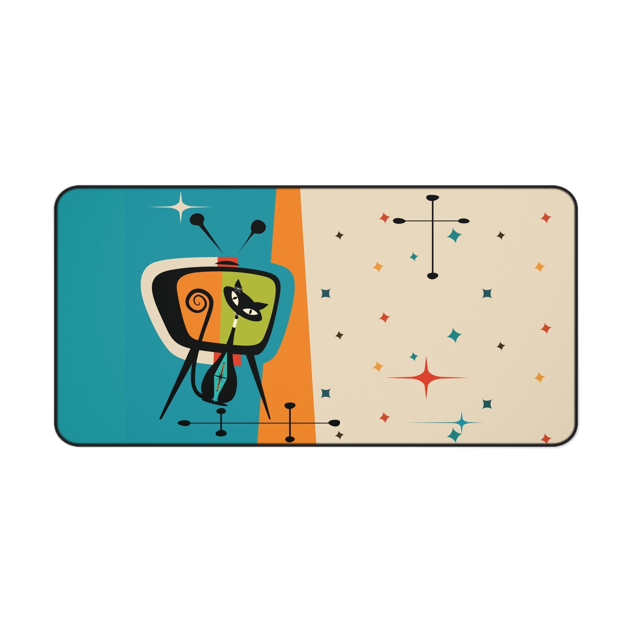 Kate McEnroe New York Atomic Cat Retro TV Desk Mat, Mid Century Modern Office Mouse Pad, Starburst Mod Computer MatDesk Mats20796551362439044153