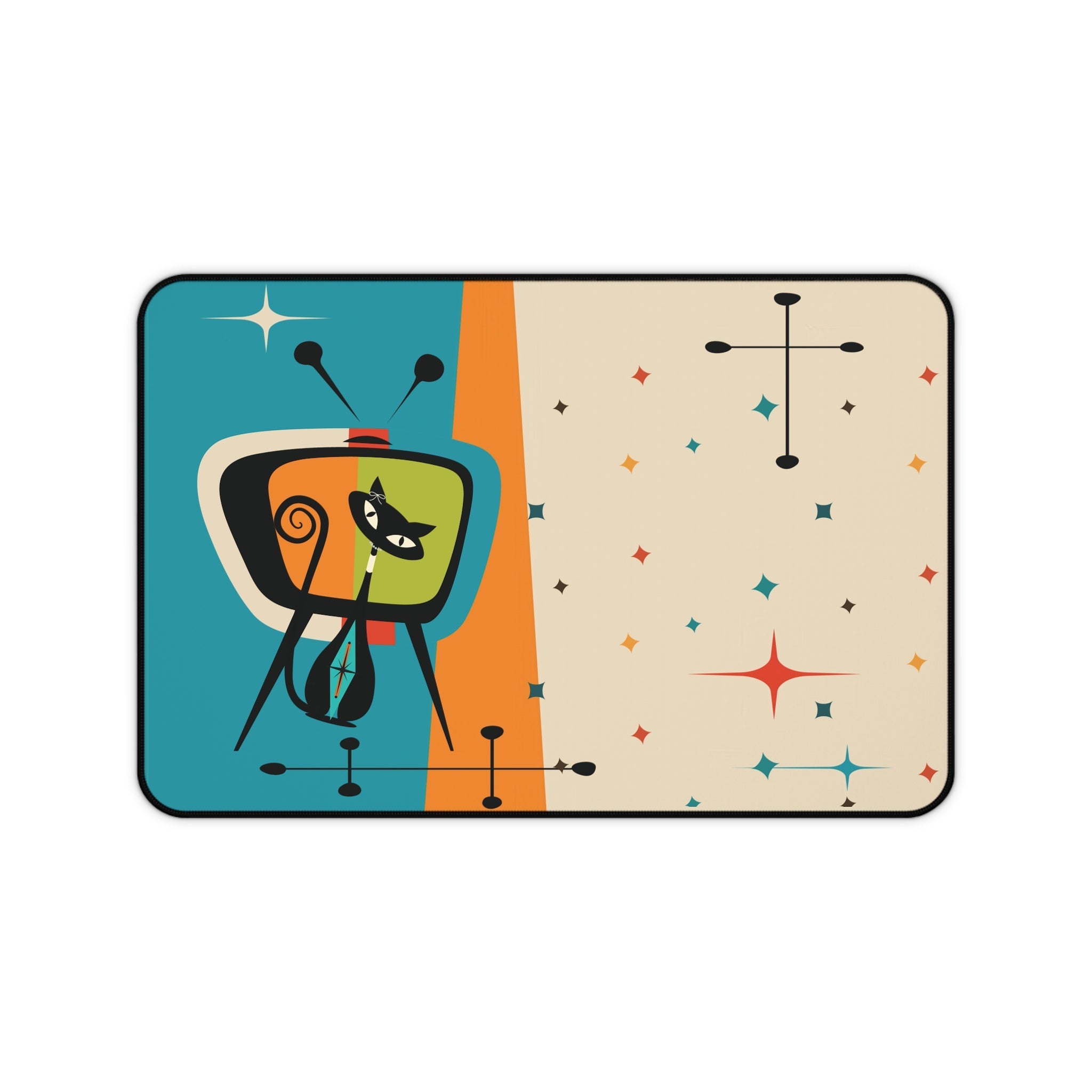 Kate McEnroe New York Atomic Cat Retro TV Desk Mat, Mid Century Modern Office Mouse Pad, Starburst Mod Computer MatDesk Mats35002703779876327260