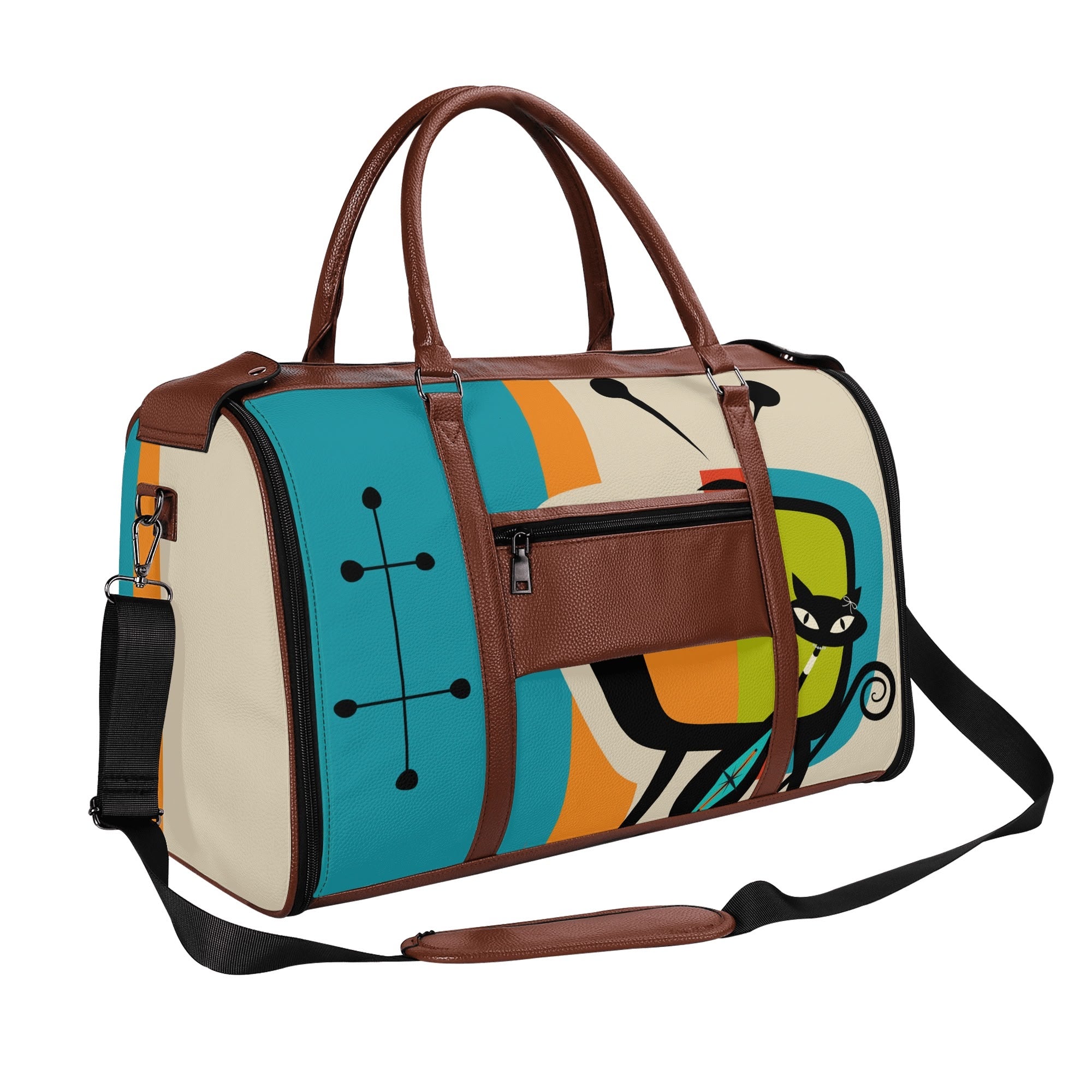 Kate McEnroe New York Atomic Cat Retro TV Foldable Duffel Bag, Mid Century Modern Space Age Mod Travel WeekenderDuffel BagsY57Q7QPW - 1