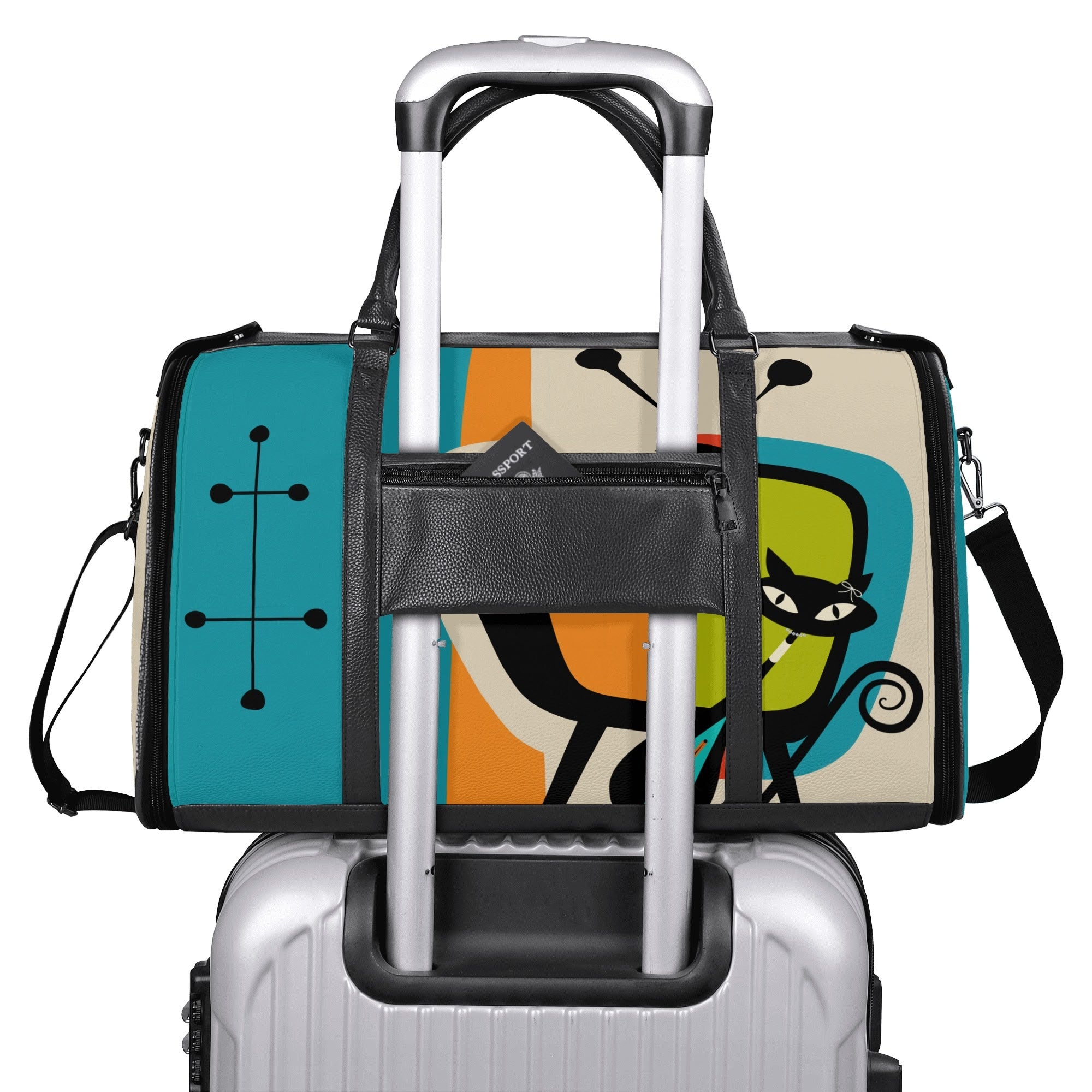 Kate McEnroe New York Atomic Cat Retro TV Foldable Duffel Bag, Mid Century Modern Space Age Mod Travel WeekenderDuffel BagsY57Q7QPW - 1