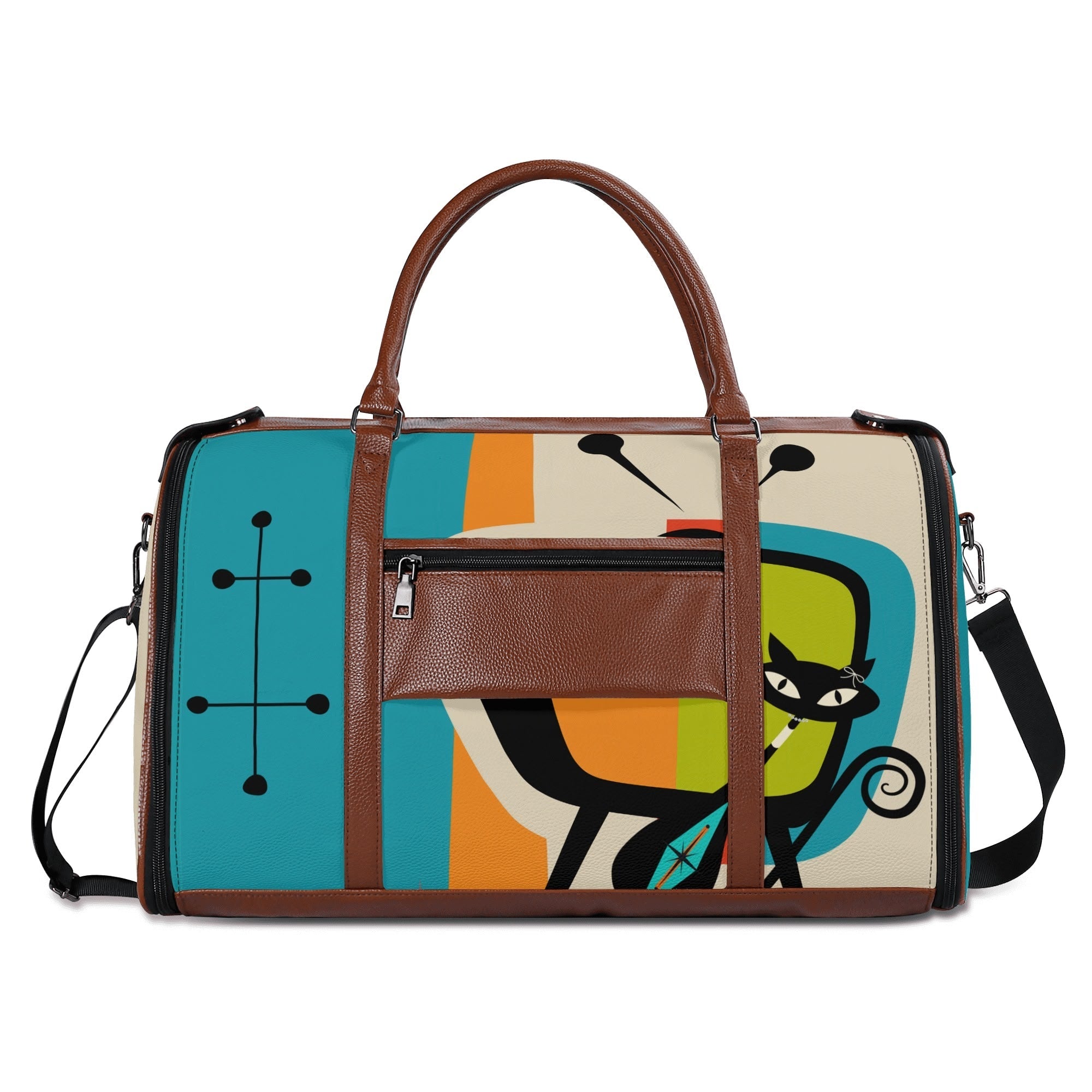 Kate McEnroe New York Atomic Cat Retro TV Foldable Duffel Bag, Mid Century Modern Space Age Mod Travel WeekenderDuffel BagsY57Q7QPW - 1