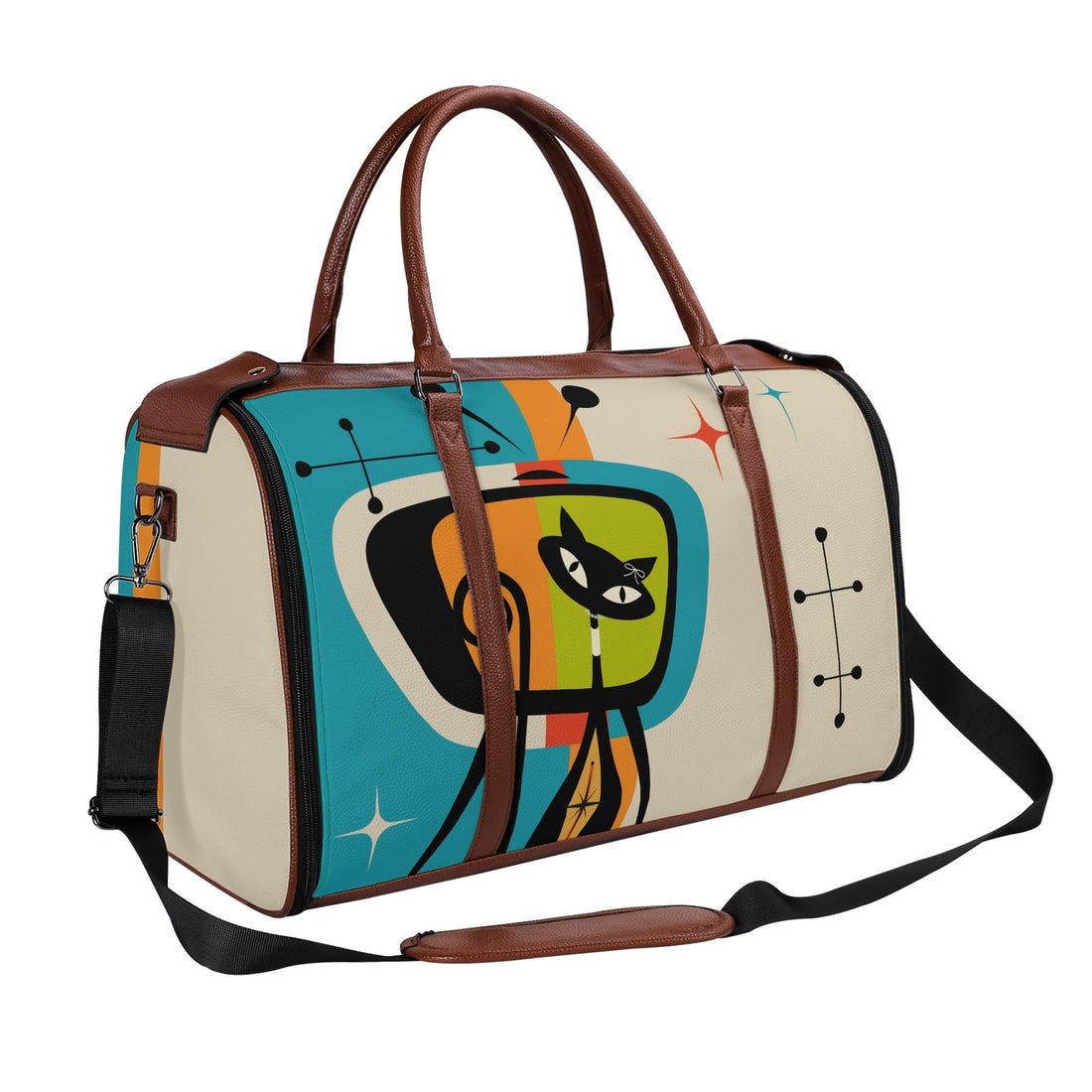 Kate McEnroe New York Atomic Cat Retro TV Foldable Duffel Bag, Mid Century Modern Space Age Mod Travel WeekenderDuffel BagsY57Q7QPW - 1