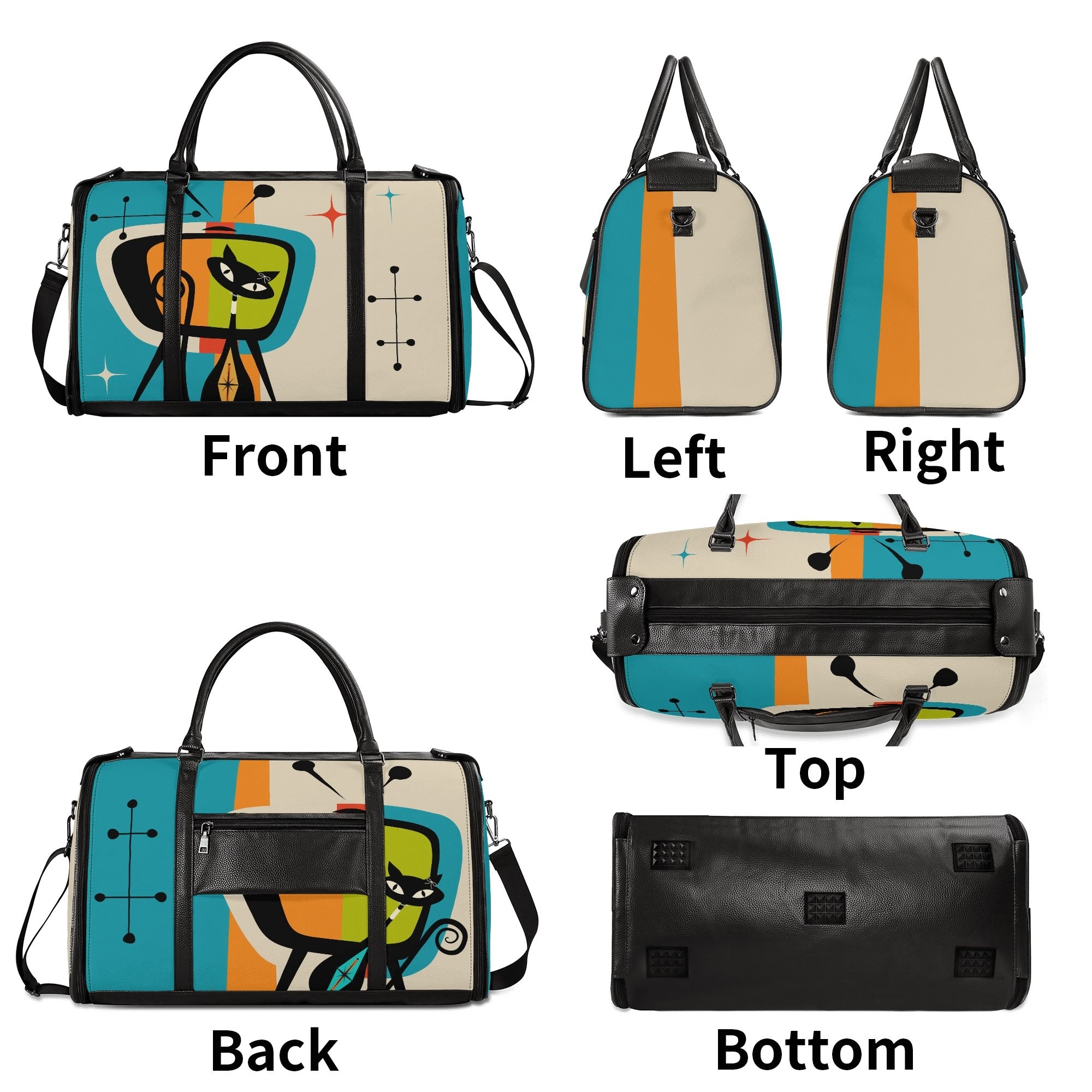 Kate McEnroe New York Atomic Cat Retro TV Foldable Duffel Bag, Mid Century Modern Space Age Mod Travel WeekenderDuffel BagsY57Q7QPW - 1