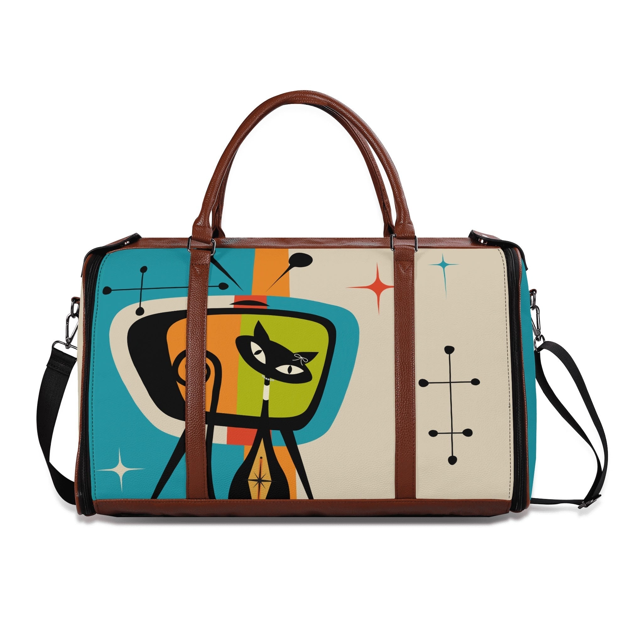 Kate McEnroe New York Atomic Cat Retro TV Foldable Duffel Bag, Mid Century Modern Space Age Mod Travel WeekenderDuffel BagsY57Q7QPW - 1