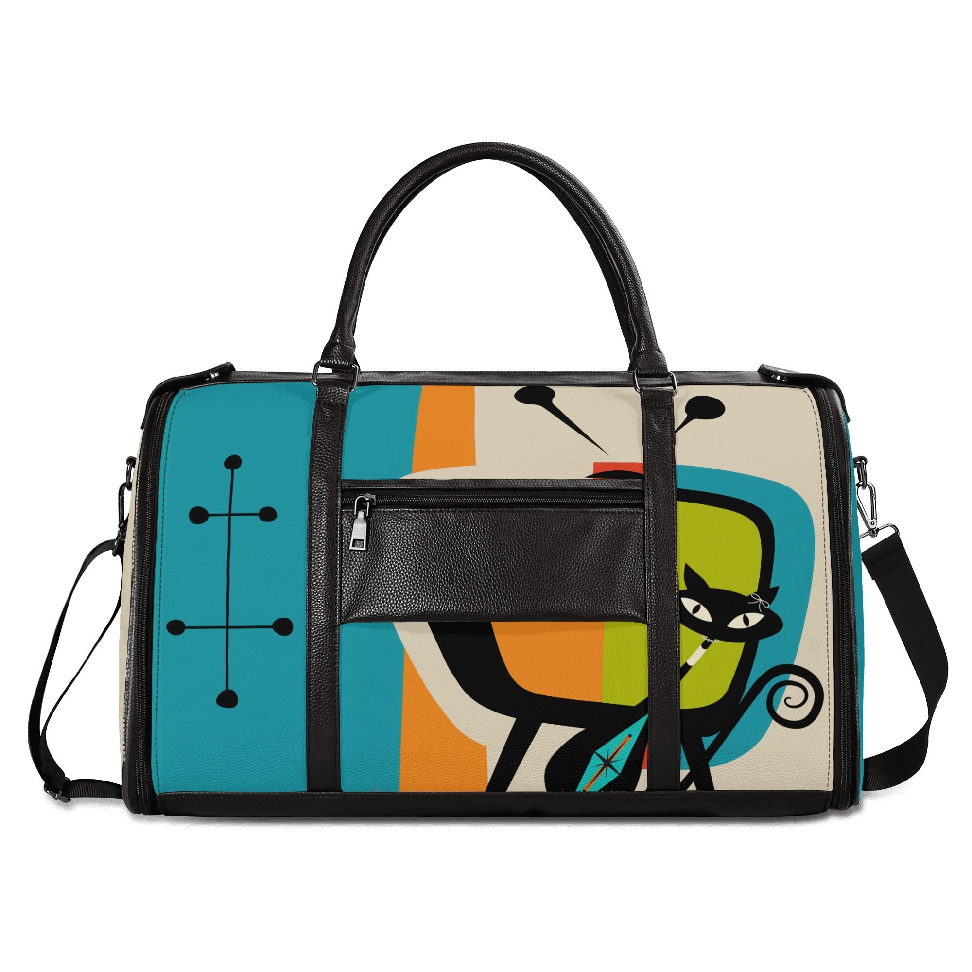 Kate McEnroe New York Atomic Cat Retro TV Foldable Duffel Bag, Mid Century Modern Space Age Mod Travel WeekenderDuffel BagsY57Q7QPW - 2