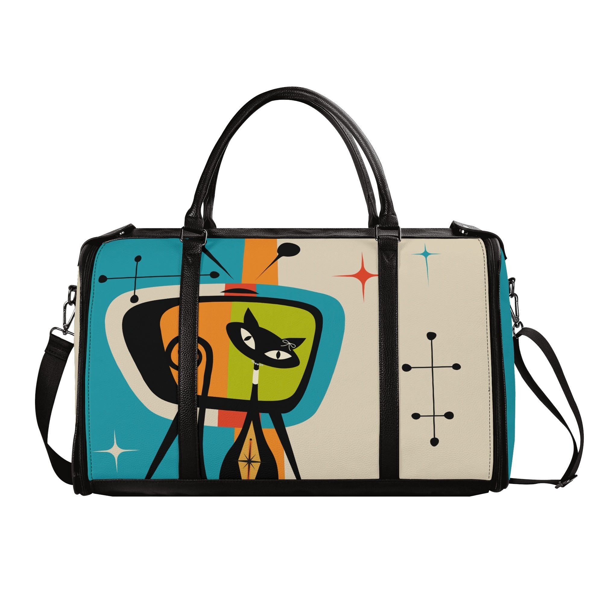 Kate McEnroe New York Atomic Cat Retro TV Foldable Duffel Bag, Mid Century Modern Space Age Mod Travel WeekenderDuffel BagsY57Q7QPW - 2
