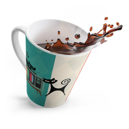 Kate McEnroe New York Atomic Cat Retro TV Latte Mug, Vibrant MCM Drinkware, Nostalgic 50s, Teal, Beige, Coral Coffee Cup, Gift for Coffee LoversMugs23346581190437795509