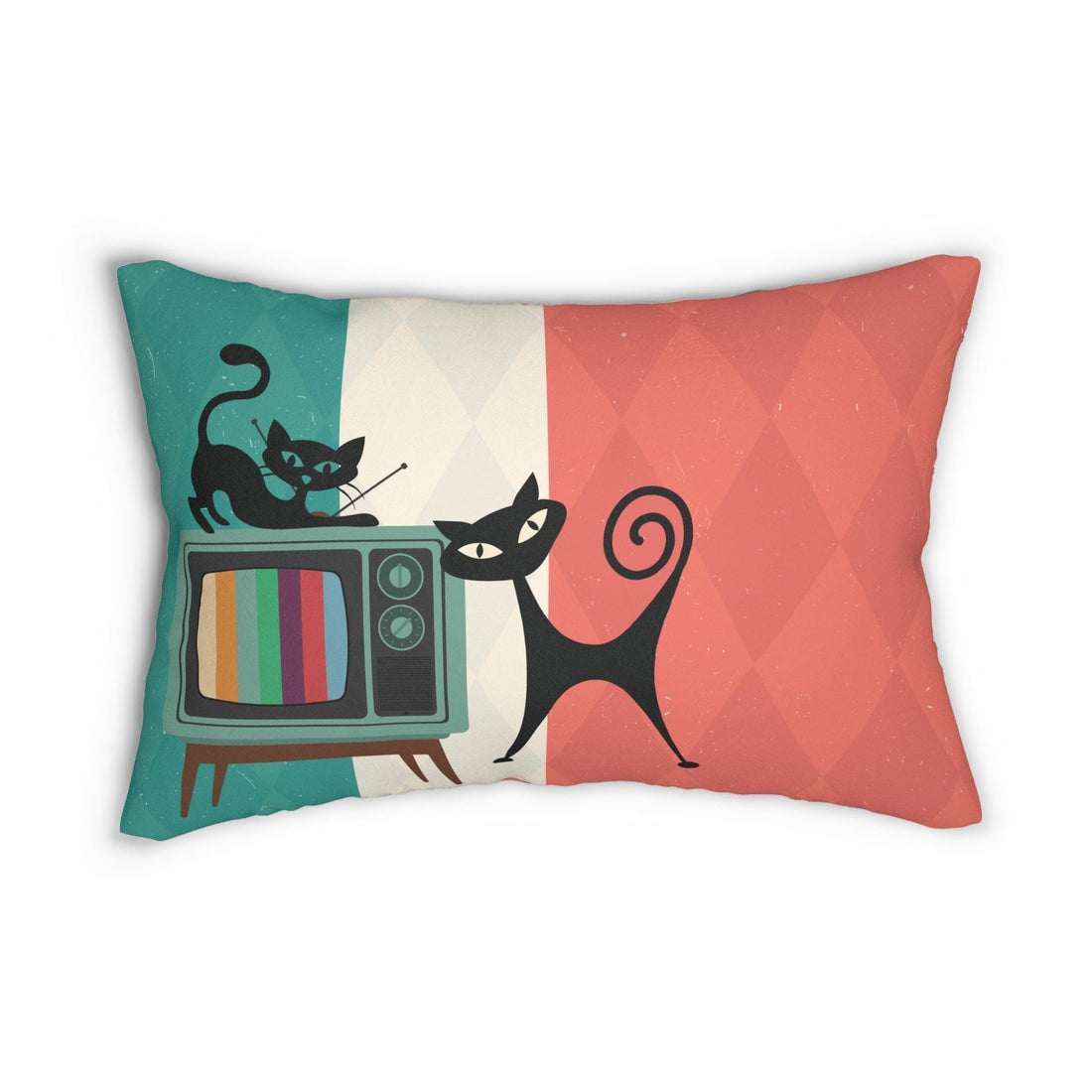 Kate McEnroe New York Atomic Cat Retro TV Lumbar Pillow, Mid Century Modern Cushion, MCM Color Block Living Room, Bedroom Accent Sofa Decor Lumbar Pillows 20&quot; × 14&quot; 18750267862125145089